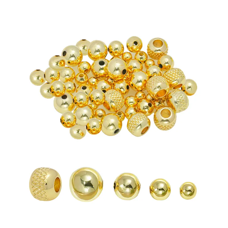 Colar espaçador liso de contas de latão 18K banhado a ouro com miçangas e abacaxi para fazer joias, bola redonda de 4 mm 5 mm 6 mm 8 mm