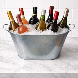 Cubo de hielo ovalado galvanizado, cubo de hielo para cerveza y vino para fiestas, enfriador de bebidas de gran capacidad, cubo de hielo de metal martillado - Product Image 1