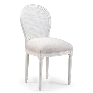 Chaise de salle à manger française Beaumont, bois massif moderne avec assise rembourrée en lin, dossier élégant, garantie de 6 mois pour un usage en appartement - Product Image 6