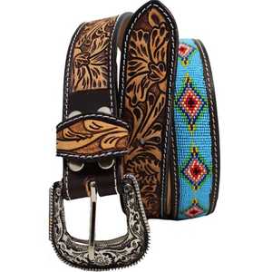 แฮนด์เมดคุณภาพสูงเข็มขัดลูกปัดหนังวัวตะวันตกมีดีไซน์ลายนูนดอกไม้ผู้ผลิตสินค้าส่งออกจากผู้ผลิต - Product Image 5