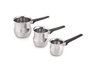 3-Piece <b>Stainless</b> <b>Steel</b> Milk Boiler & <b>Saucepan</b> <b>Set</b> with Bakelite Handle Eco-Friendly Dishwasher Safe Chrome Finish - Product Image 1