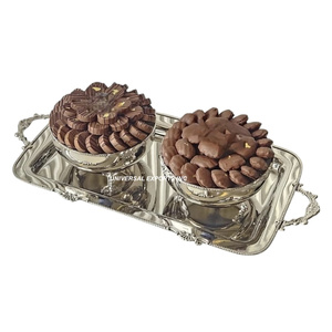 Plateau à chocolat en acier inoxydable avec deux bols, finition nickelée brillante, plateau décoratif de luxe pour chocolat - Product Image 1