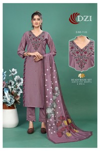 งานเย็บปักถักร้อย Chinon ตามความต้องการสูงพร้อมชุดกางเกง Kurti ด้านในผ้าฝ้ายสําหรับผู้หญิงจากอินเดียส่งออก - Product Image 2