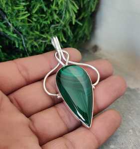 Collier pendentif en argent avec pierre précieuse naturelle malachite pour femmes, argent sterling 925 massif, bijoux pour femmes, bijoux de mariage, OEM - Product Image 5