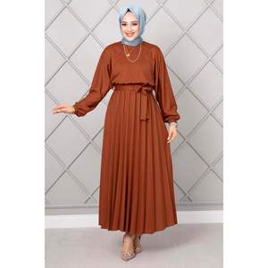 Robe modeste plissée Begonia Tan - Product Image 1