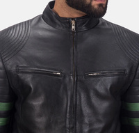 Erkek Deri Ceket Dik Yaka Şık Slim Fit Su Geçirmez Nefes Alabilen Kış Modası Yüksek Kalite Deri Siyah Yeşil Ön