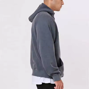OEM personnalisé épaules tombantes manches raglan col cheminée pull gris délavé surdimensionné demi quart fermeture éclair sweat à capuche simple hommes sweats à capuche - Product Image 4