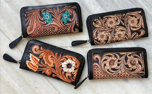 Cartera de cuero tallada a mano, funda de teléfono de embrague, elegante, multiusos, gran oferta occidental, billeteras, billetera de Color turquesa para Wome - Product Image 2