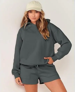Tenue décontractée 2 pièces pour femmes Sweat à capuche à manches longues et pantalon pour automne hiver haut court de couleur unie - Product Image 5