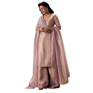 Kurta bordado brocado lila con Palazzo y Dupatta, venta al por mayor, Ropa Étnica para mujer, ropa OEM, proveedor de fábrica, atuendo - Product Image 2