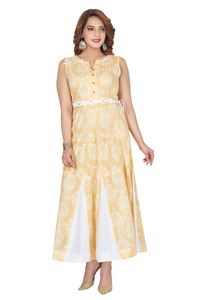 Robe Kurti longue en coton ethnique indien pour femmes robe de style sexy blanc imprimé multicolore pour les fêtes et les mariages - Product Image 4