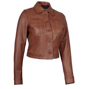 Veste Harrington en cuir véritable marron courte pour femme, personnalisée par Novenza - Product Image 4