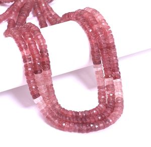 Vente en gros de perles de pierres précieuses en forme de pneu Heishi à facettes en quartz fraise rose naturel pour la fabrication de bijoux à bricoler soi-même de l'Inde Fabricant - Product Image 4