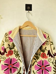 Suzani Embroidery Floral Pattern Winter Cotton <b>Velvet</b> Handmade Soft Boho Kimono <b>Jacket</b> Women's Clothing Coat - Product Image 2