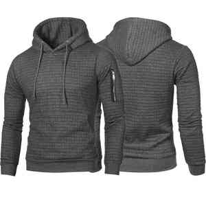 Poche latérale zippée cordons à capuche entraînement musculaire sweats ajustés Plaid matelassé Jacquard pull Gym sweats à capuche hommes - Product Image 2