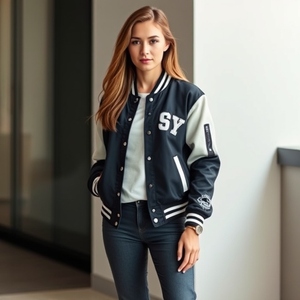 Veste universitaire pour femmes avec manches en cuir véritable, look streetwear, manteau d'hiver pour hommes, veste d'hiver pour hommes, vente en gros - Product Image 5