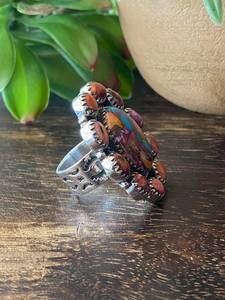 Southwest Handmade Multi-Stone and <b>Sterling</b> <b>Silver</b> <b>Adjustable</b> Cluster <b>Ring</b> - Product Image 3