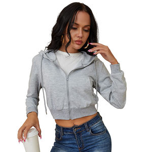 Sudaderas con cremallera para mujer, Chaqueta de punto recortada, sudaderas con capucha con cordón, ropa de calle informal de manga larga con estampado de logotipo - Product Image 2