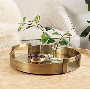 Plateaux de service décoratifs en laiton et aluminium, faits à la main, finition impériale, pour hôtel, maison et décoration de table - Product Image 4
