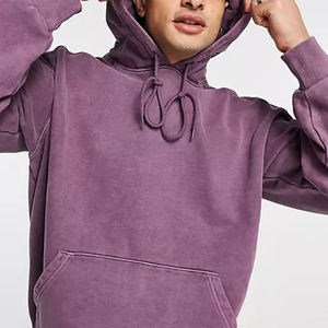 Ropa de calle personalizada, Sudadera con capucha para hombre, sudadera de viento púrpura de algodón con hombros caídos de gran tamaño, sudaderas con capucha desgastadas lavadas con ácido - Product Image 2