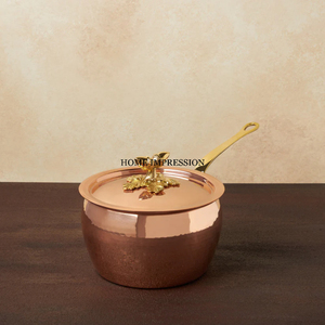 Casserole en métal Design fantaisie Dernière arrivée Réchauffeur de nourriture Texture de conception martelée en cuivre avec poignée et bouton en laiton - Product Image 2