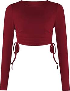 Round Neck Long Sleeve Short Crop T-<b>Shirt</b> Street Trend top casual pullover Sweatshirts Sets Custom Women Crop Top Knitted - Product Image 3