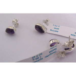 Shah Gems' Trendy Cute <b>Stud</b> Earrings for Women Natural Amethyst 925 Sterling <b>Silver</b> 18K Gold Bezel Setting Garnet Diamond Inlay - Product Image 1