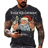 T-shirt de Noël en polyester 100% à manches courtes et col rond imprimé pour hommes