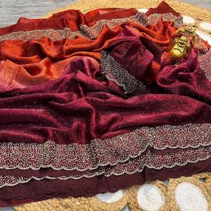 Ropa ocasional Última colección Excelente calidad Moderno Color increíble Doble sombra Crush Space Silk con Jarkhan Work Sarees - Product Image 1