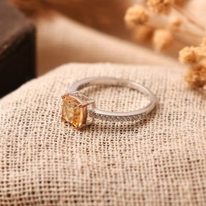 แหวนซิทรีนขนาด7x7มม. ตัดเป็นเบาะ925แหวนพลอยชั้นดีทำด้วยมือเครื่องประดับครบรอบแต่งงานงานหมั้นสำหรับผู้หญิง - Product Image 3