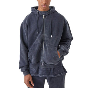 Sudaderas con capucha lavadas ácidas con cremallera básicas hechas a medida al por mayor para hombre recién llegadas sudaderas con capucha lavadas ácidas para hombre éxito de ventas - Product Image 3