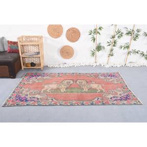 พรมตุรกีโบราณสีแดงสีน้ำเงินแบบดั้งเดิม4.4 x 7.1ft คลาสสิกพื้นที่ขนาดใหญ่ผ้าขนสัตว์การออกแบบการเย็บปะติดปะต่อกันด้วยยางสำหรับห้องโถงห้อง - Product Image 1