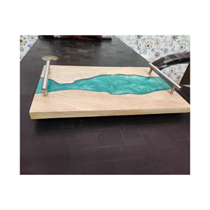 Plateau de service en bois fait main avec poignée Plateau décoratif en bois et résine pour fruits et aliments Option économique - Product Image 5