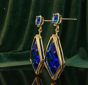 Boucles d'oreilles fantaisie en CZ bleu hydro 8*10 mm pour femmes, argent sterling 925 plaqué or 18 carats, bijoux en pierres précieuses pendantes, cadeau - Product Image 5