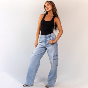 Pantalones Cargo de Alta Calidad para Mujer, Nueva Moda Casual, Jeans Anchos, Logotipo Personalizado, Estilo de Frente Plano para Verano, Talla XL, Precio Económico - Product Image 4