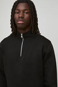 Sweat-shirt à capuche tricoté noir uni surdimensionné pour homme, hiver 2026, avec demi-fermeture éclair sur le devant, imprimé, en coton épais respirant, logo personnalisé - Product Image 3