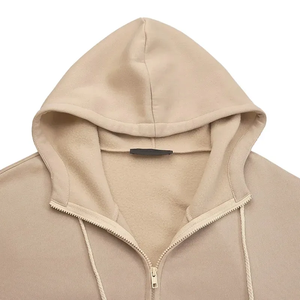 Vente en gros 500gsm 100% coton sweats à capuche pour hommes sweats double fermeture éclair col à capuche surdimensionné sans cordon de serrage logo personnalisé - Product Image 3