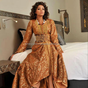 Egyptian Bridal Heavy Look <b>Brown</b> Colour Kaftan With Heavy Embroidery and Lace Work With Attractive <b>Belt</b> - Product Image 1