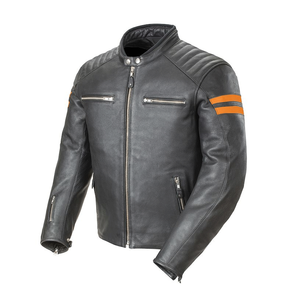 Men's Genuine Black & Orange Leather Racing Motorbike Jacket Having Protections Windproof Riding Motorcycle Jacket For Men - Product Image 1