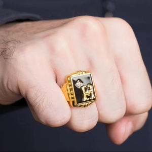 Anillo de sello antiguo para hombre, anillo con inicial de oro amarillo de 18 quilates, joyería victoriana, anillo de diamante con forma de letra - Product Image 1