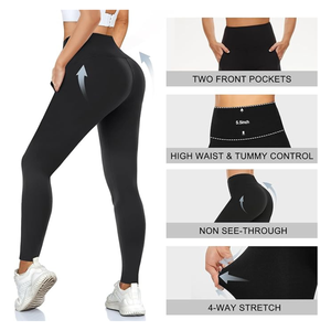 Leggings de yoga taille haute pour femmes | Pantalon d'entraînement de contrôle du ventre avec poches, tissu extensible dans les 4 sens et non transparent - Product Image 3