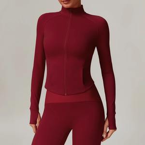 Haut de sport pour femme coupe-vent à manches longues, séchage rapide, en laine, veste de yoga à col montant zippé pour l'automne et l'hiver, course à pied - Product Image 5