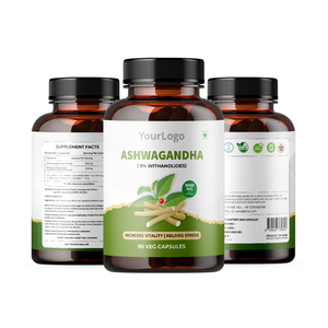Cápsulas de extracto de Ashwagandha orgánico 100% al por mayor de grado alimenticio, admite energía y resistencia, embalaje de botella de cultivo salvaje - Product Image 1