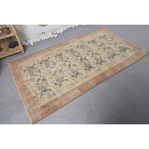 Tapis en laine turque florale marron beige classique 3.8 'X 6.6' Boho entrée Rectangle Patchwork support en Latex pour salon à la maison - Product Image 2