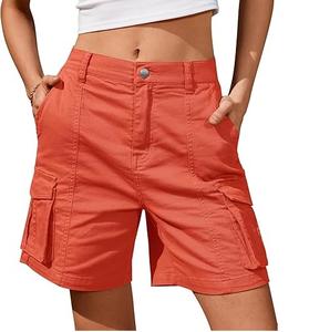 Pantalones cortos Cargo con estilo para mujer de algodón 100%, pantalones transpirables con múltiples bolsillos, pantalones cortos informales con 6 bolsillos de patrón sólido - Product Image 1