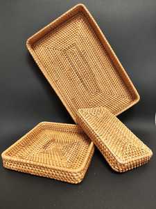 Cesta de mimbre tejida a mano, bandeja, organizador rústico grande para servir frutas, pan, mesa de centro - Product Image 2