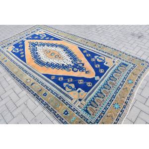 พรมขนแกะแฮนด์เมดสีน้ำเงินส้มคลาสสิกพรมกองขนาดกลางเป็นมิตรต่อสิ่งแวดล้อมขนาดกลาง5.8 X 11.1ft สี่เหลี่ยมผืนผ้าลายทางผ้าปะต่อผ้า - Product Image 4