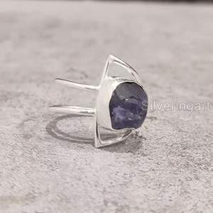 Bague pour femme en argent sterling 925, pierre précieuse tanzanite naturelle, pierre de naissance de décembre, double bande, bijoux faits à la main, Noël - Product Image 4
