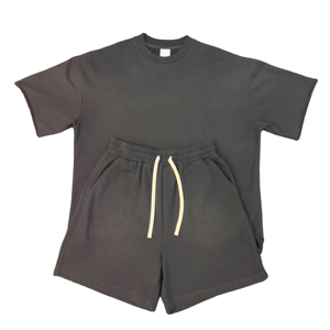 Ensemble actif d'été deux pièces pour hommes de qualité supérieure ensemble court de survêtement lavé à la pierre acide-col rond décontracté - Product Image 6