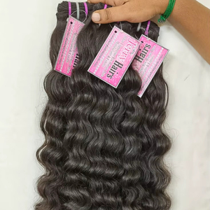 Cheveux humains Remy indiens bruts, 24 pouces, double trame machine, vente en gros, fournisseurs, cheveux naturels ondulés non traités, lots de cheveux bruts - Product Image 1